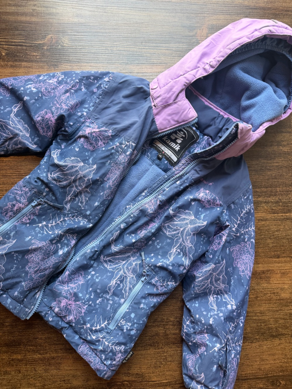 Kamik Girls Navy and Lavender Floral Winter Ski Jacket